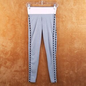 VICTORIAS SECRET PINK Womens Leggings XS Gray Pull On Stripe Logo YOGA Dog
